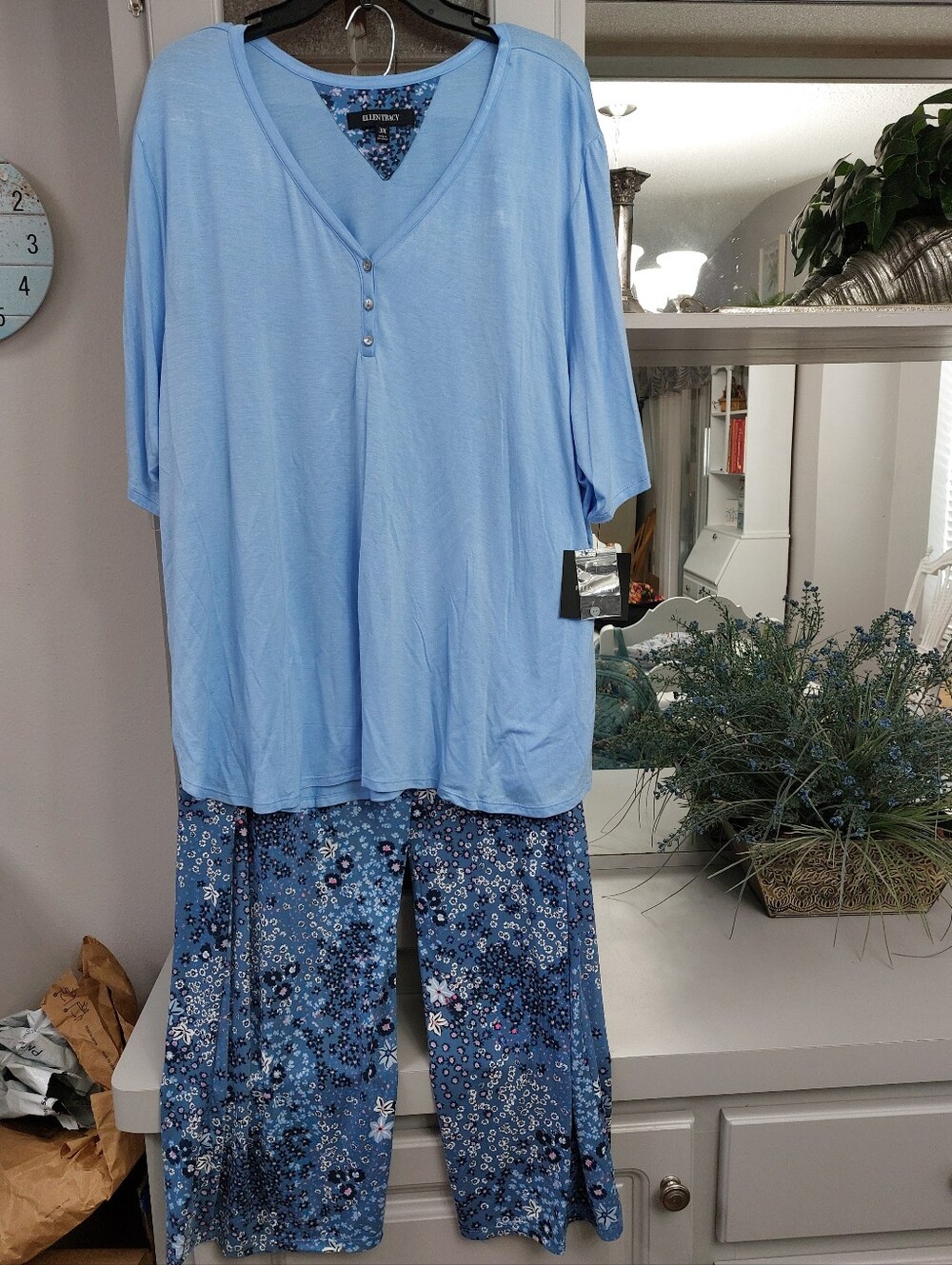 Ellen Tracy Blue Floral Pajamas 3X NWT